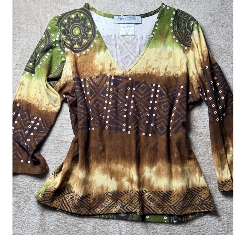 Contemporaine Petite Large abstract Top Boho Euro Y2K Tribal
